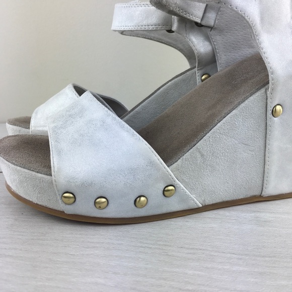 Antelope White Metallic Studded Ankle Strap Wedges - Picture 5 of 8